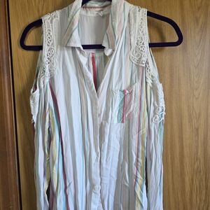 Maurices Multicolor Striped Lace-Trim Blouse